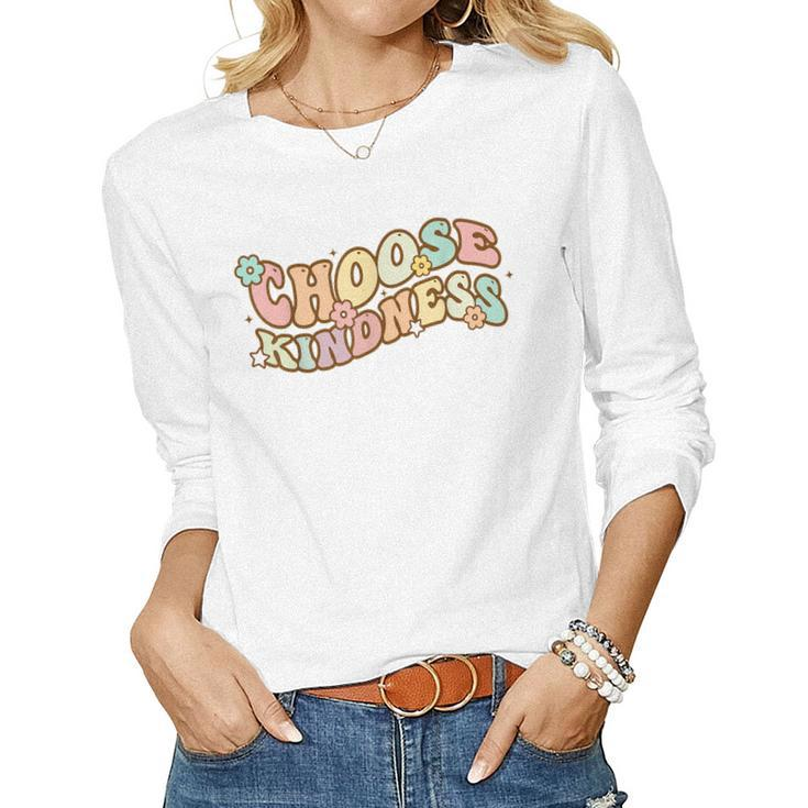 Retro Vintage Choose Kindness Lover Be Kind Women Girls  V2 Women Graphic Long Sleeve T-shirt