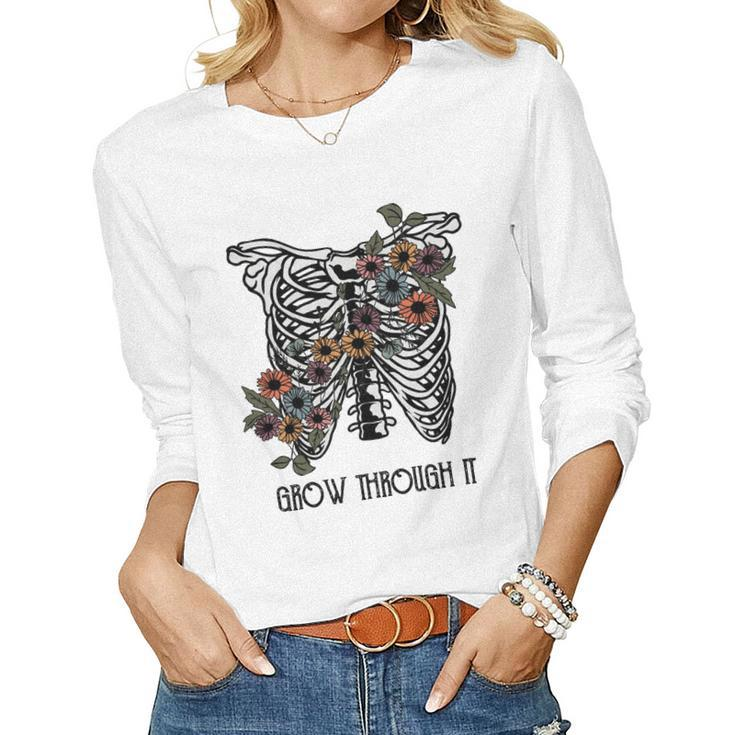 Skeleton And Plants Grow Through It Design Women Graphic Long Sleeve T-shirt