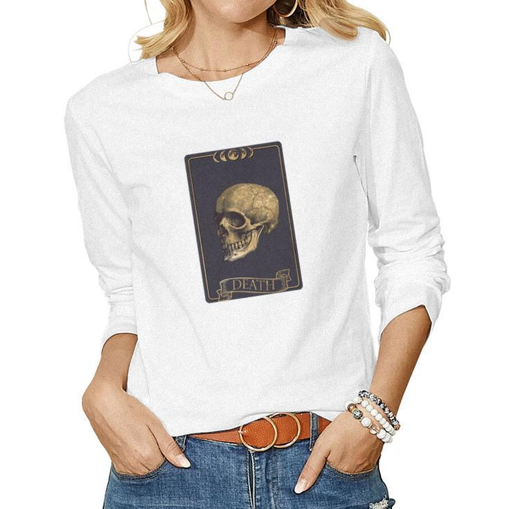 Tarrot Card Creepy Skull The Death Card Black Women Graphic Long Sleeve T-shirt