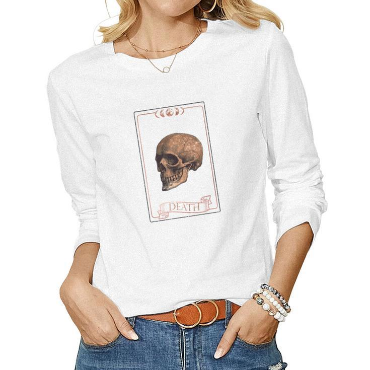 Tarrot Card Creepy Skull The Death Card White Women Graphic Long Sleeve T-shirt