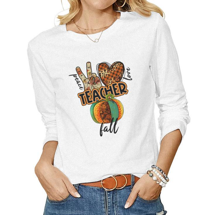Teacher Peace Love Fall V2 Women Graphic Long Sleeve T-shirt