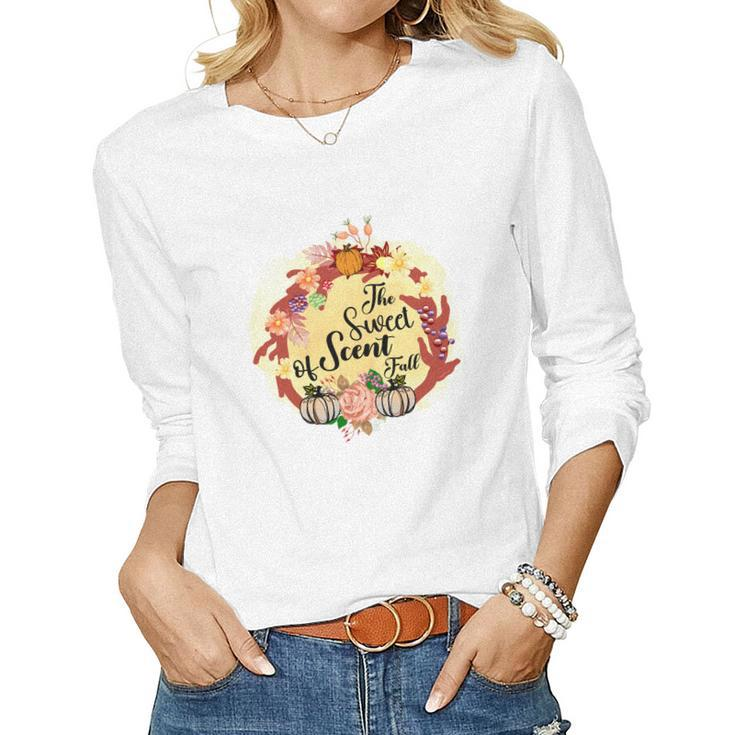 The Sweet Scent Of Fall Pumpkin Wreath Women Graphic Long Sleeve T-shirt