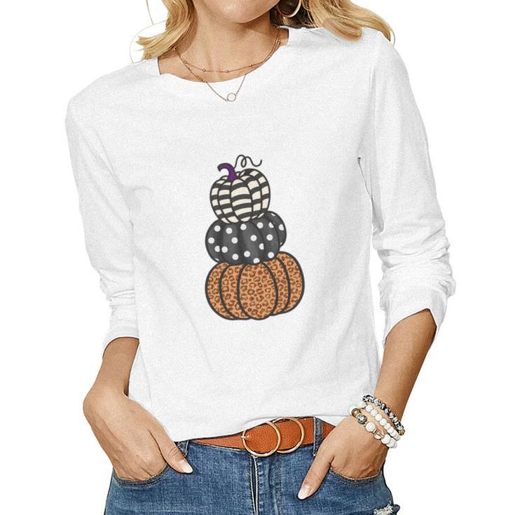Three Pumpkins Fall Season Love Women Graphic Long Sleeve T-shirt