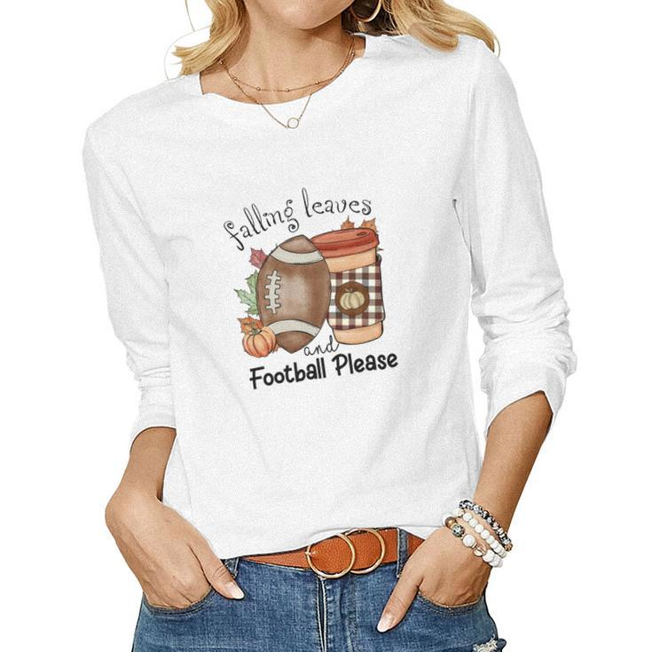 Vintage Autumn Falling Leaves And Football Please Women Graphic Long Sleeve T-shirt