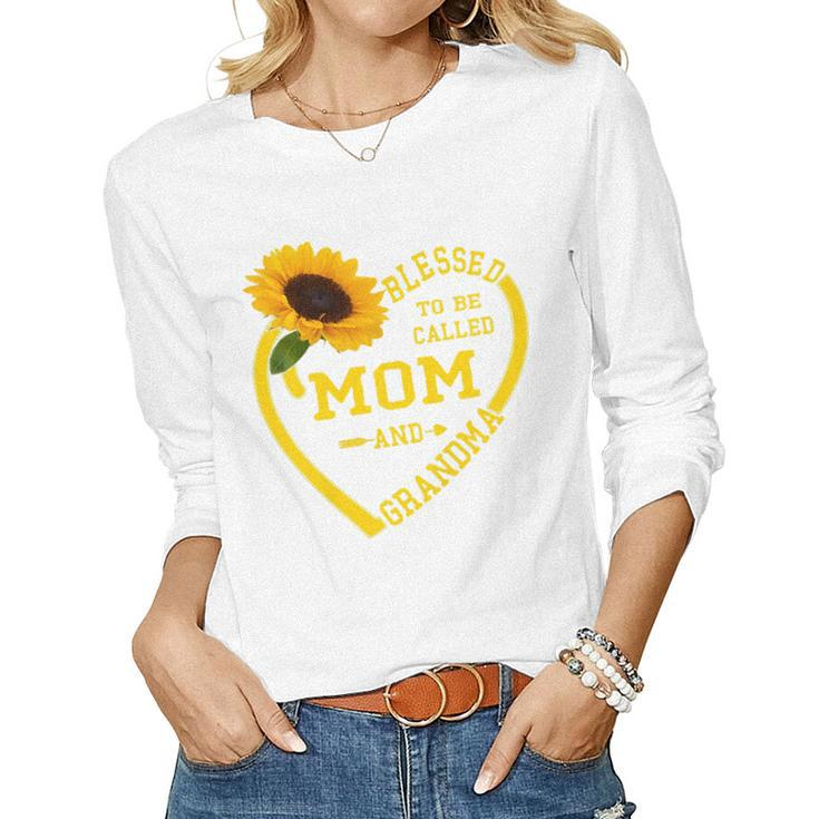Womens Blessed To Be Called Mom And Grandma Mothers Day Sunflower   Women Graphic Long Sleeve T-shirt