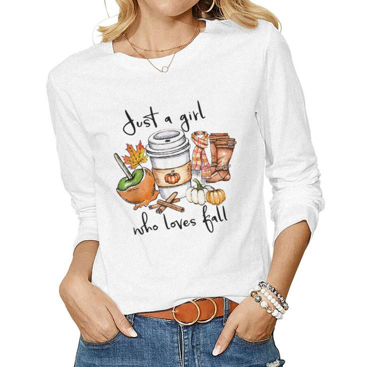 Womens Just A Girl Who Loves Fall Pumpin Spice Latte Autumn Women Graphic Long Sleeve T-shirt