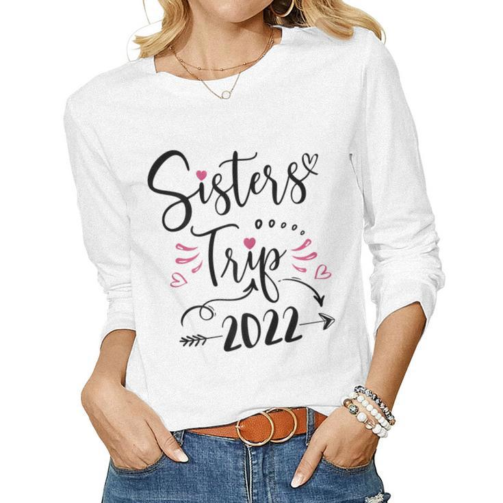 Womens Sisters Road Trip 2022 Weekend Girls Trip Funny Vacation  Women Graphic Long Sleeve T-shirt