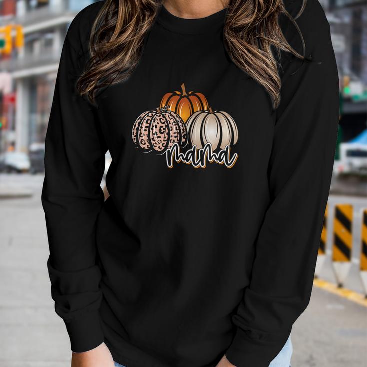Mama Pumpkin Leaopard Orange Pumpkins Fall Women Graphic Long Sleeve T-shirt