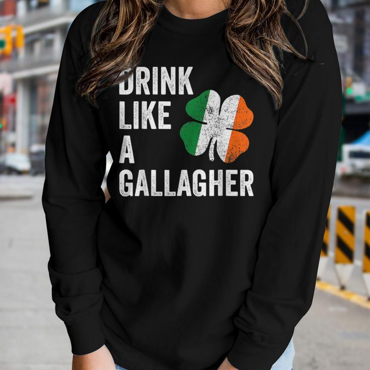 Drink Like A Gallagher St Patricks Day Beer Drinking  Women Graphic Long Sleeve T-shirt Gifts for Her