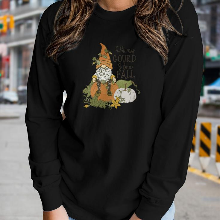 Fall Gnomes Oh My Gourd I Love Fall Women Graphic Long Sleeve T-shirt Gifts for Her