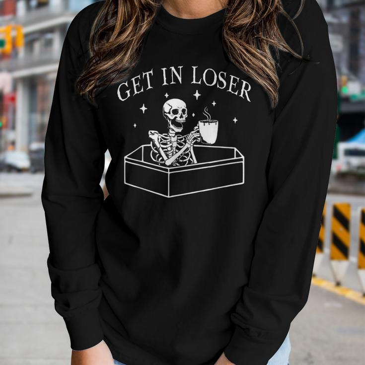 Get In Loser Skeleton In Coffin Spooky Halloween Costume Women Graphic Long Sleeve T-shirt Gifts for Her