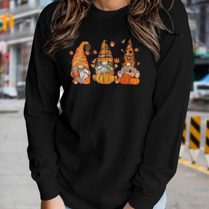 Gnome Fall Coffee Gnome Pumpkin Autumn Gnomes Thanksgiving Women Graphic Long Sleeve T-shirt Gifts for Her