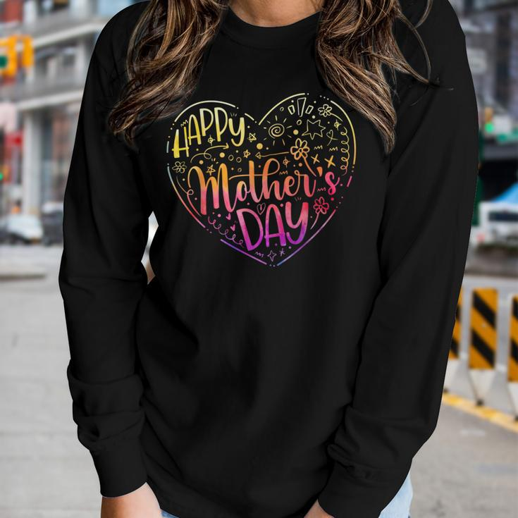 Happy Mothers Day With Tie-Dye Heart Mothers Day Women Graphic Long Sleeve T-shirt Gifts for Her