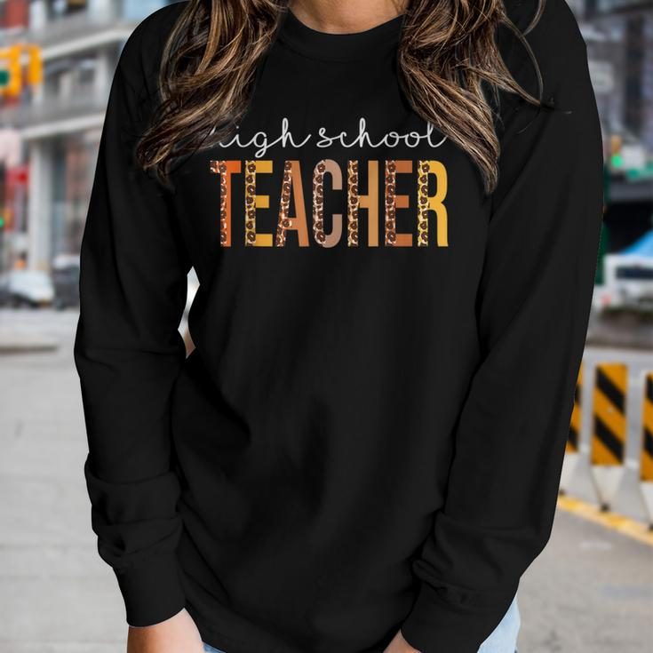High School Teacher Leopard Fall Autumn Lovers Thanksgiving Women Graphic Long Sleeve T-shirt Gifts for Her