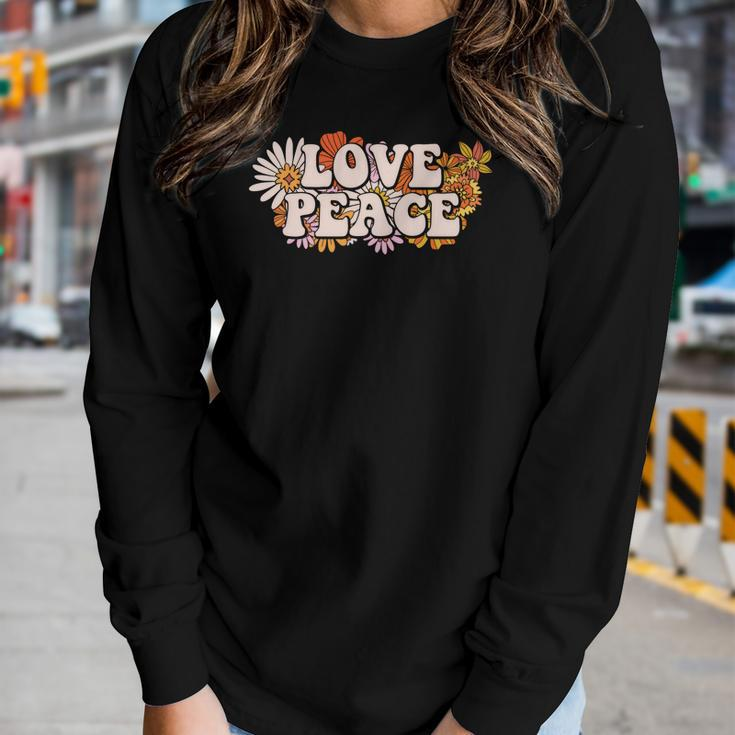 Hippie Flower Colorful Love Peace Design Women Graphic Long Sleeve T-shirt Gifts for Her