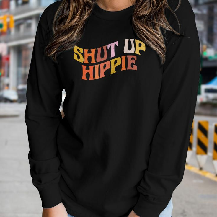 Hippie Funny Shut Up Hippie Official Design Women Graphic Long Sleeve T-shirt Gifts for Her