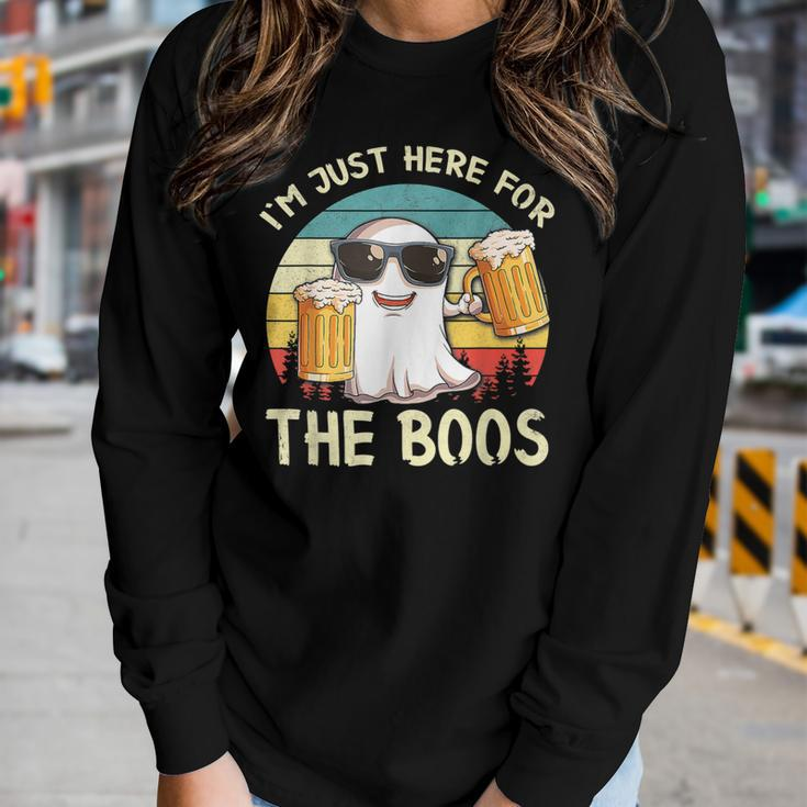 Im Just Here For The Boos Funny Halloween Beer Lovers Drink Women Graphic Long Sleeve T-shirt Gifts for Her