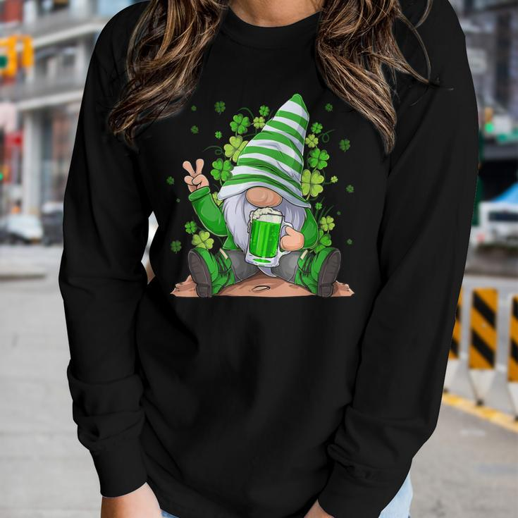 Irish Gnome Drink Beer Lucky Shamrock Gnome St Patricks Day Women Graphic Long Sleeve T-shirt Gifts for Her