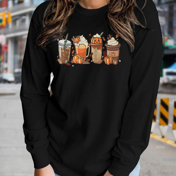 Pumpkin Spice Coffee Latte Fall Autumn Season Hello Fall V2 Women Graphic Long Sleeve T-shirt Gifts for Her