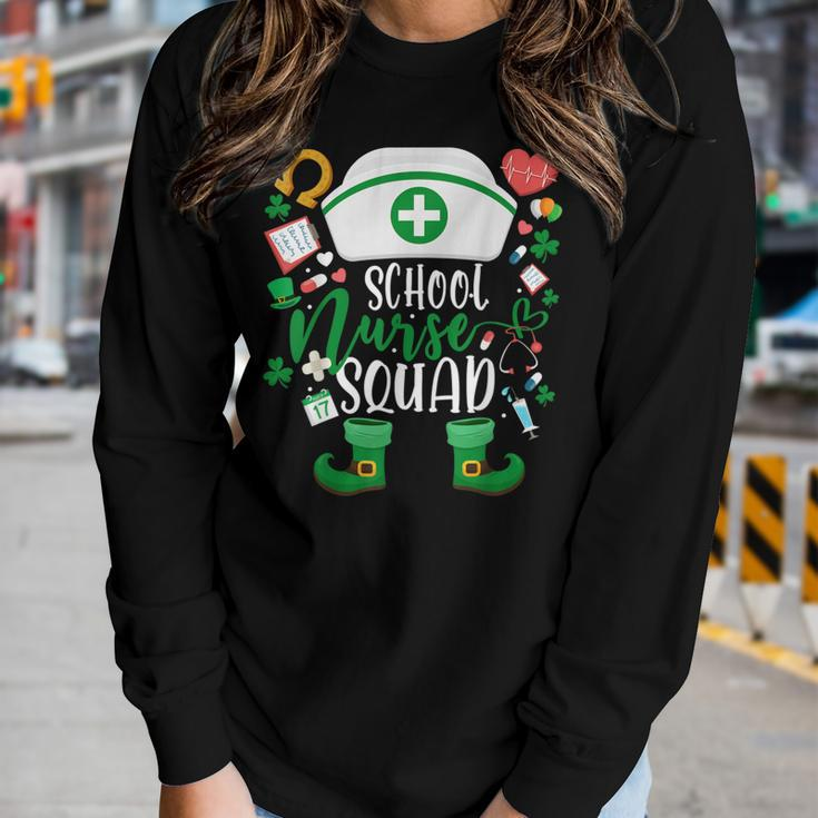 School Nurse Squad Irish Shamrock Nurse St Patricks Day  Women Graphic Long Sleeve T-shirt Gifts for Her