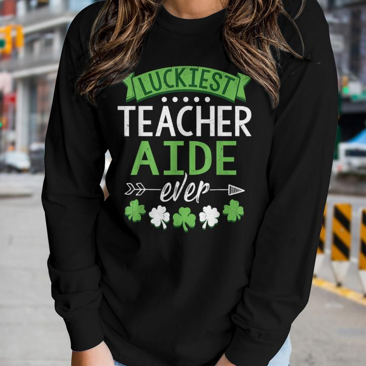 Shamrock One Lucky Teacher Aide St Patricks Day School Women Graphic Long Sleeve T-shirt Gifts for Her