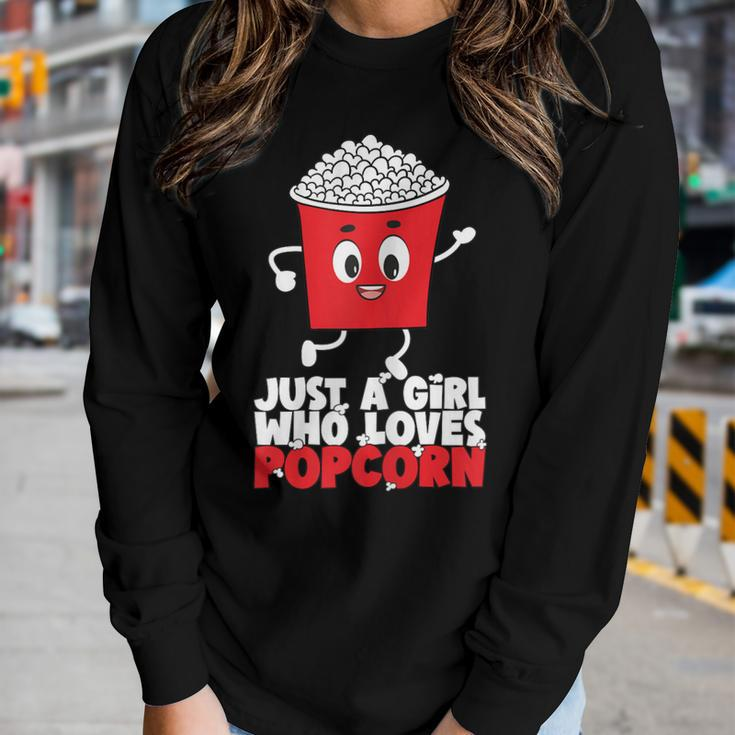 Womens Cool Just A Girl Who Loves Popcorn Girls Popcorn Lovers Women Graphic Long Sleeve T-shirt Gifts for Her