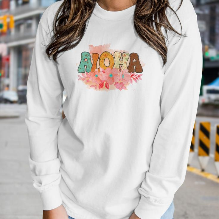 Boho Vintage Retro Summer Aloha Custom Women Graphic Long Sleeve T-shirt Gifts for Her