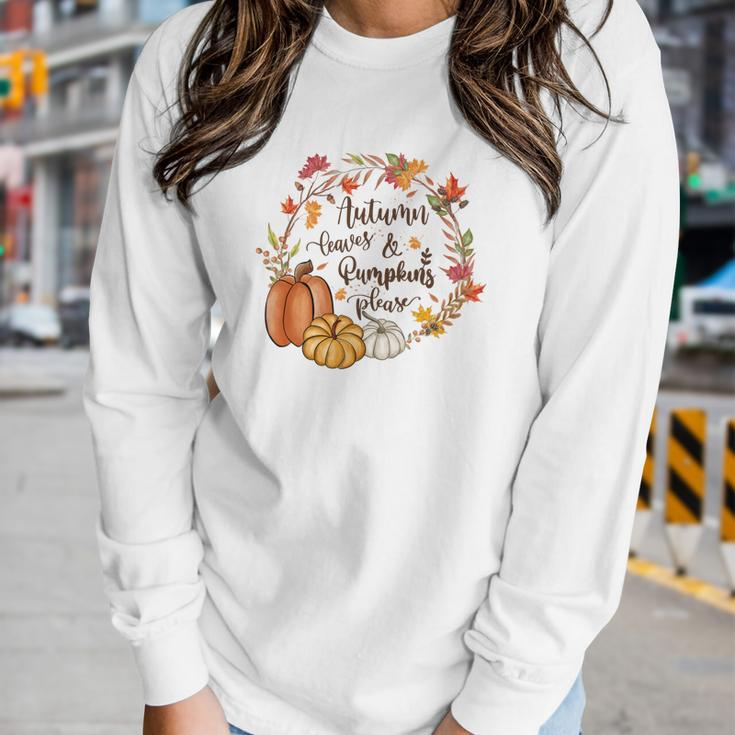 Cozy Autumn Fall Autumn Leaves _ Pumpkins Please Women Graphic Long Sleeve T-shirt Gifts for Her