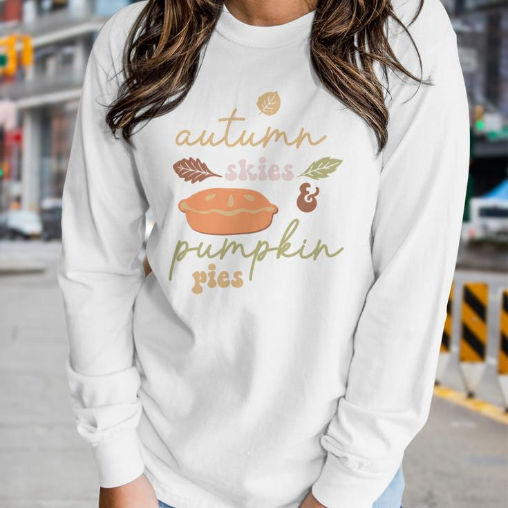 Cute Autumn Skies Pumpkin Pies Fall Season Women Graphic Long Sleeve T-shirt Gifts for Her