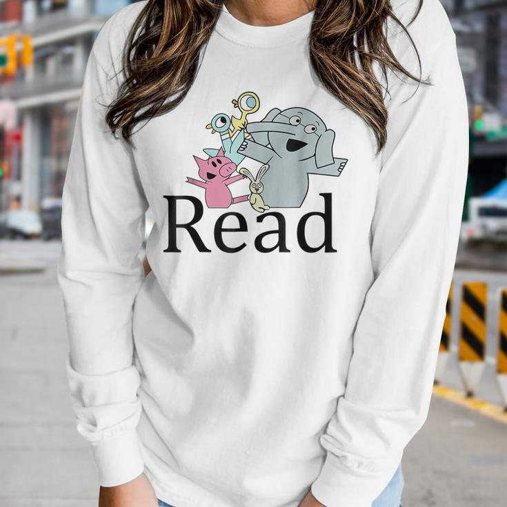 Funny Read Book Club Piggie Elephant Pigeons Teacher Women Graphic Long Sleeve T-shirt Gifts for Her