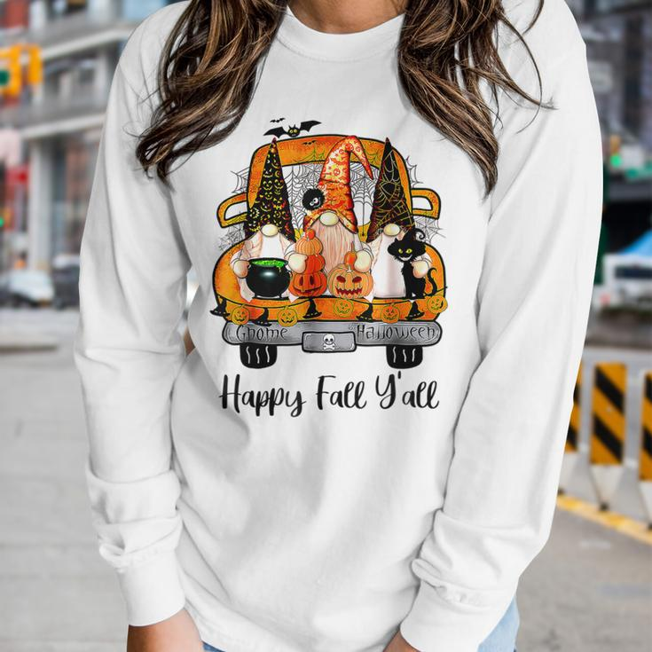 Gnome Witch Halloween Pumpkin Autumn Fall Happy Fall Yall Women Graphic Long Sleeve T-shirt Gifts for Her