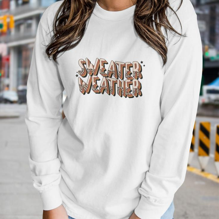 Happy Sweater Weather Fall Season Women Graphic Long Sleeve T-shirt Gifts for Her