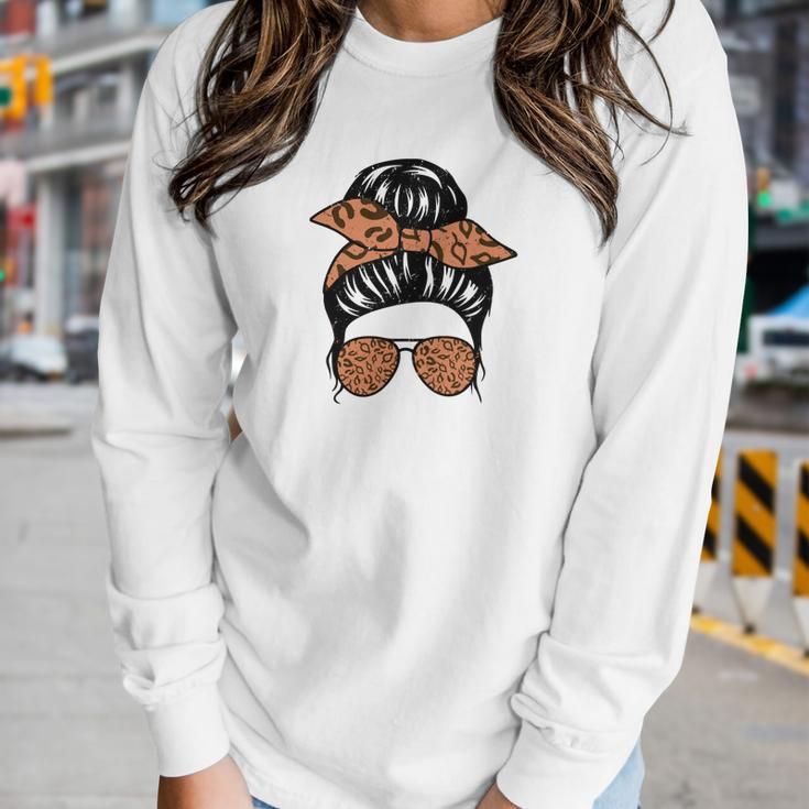 Messy Bun Cool Girl Pumpkin Fall Season Women Graphic Long Sleeve T-shirt Gifts for Her