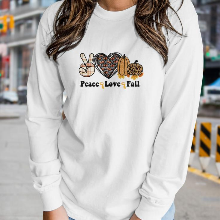 Peace Love Fall Pumpkin Heart Women Graphic Long Sleeve T-shirt Gifts for Her