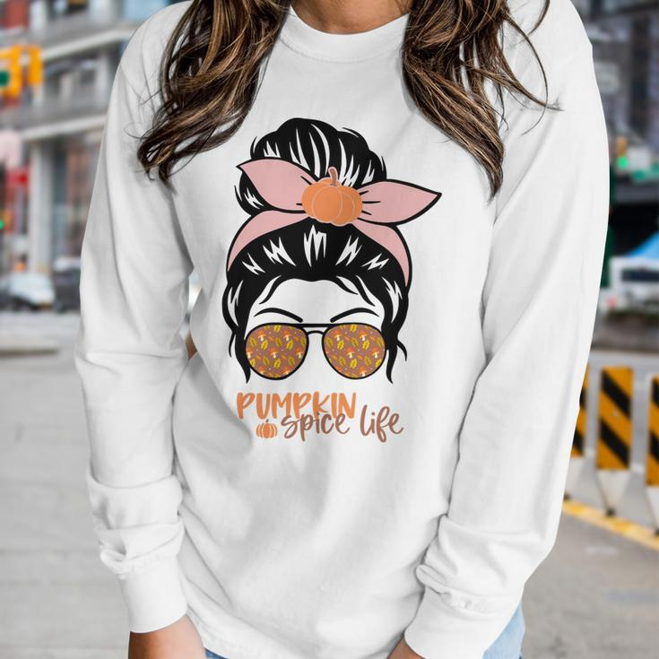Pumpkin Spice Life Messy Bun Girl Fall Women Graphic Long Sleeve T-shirt Gifts for Her