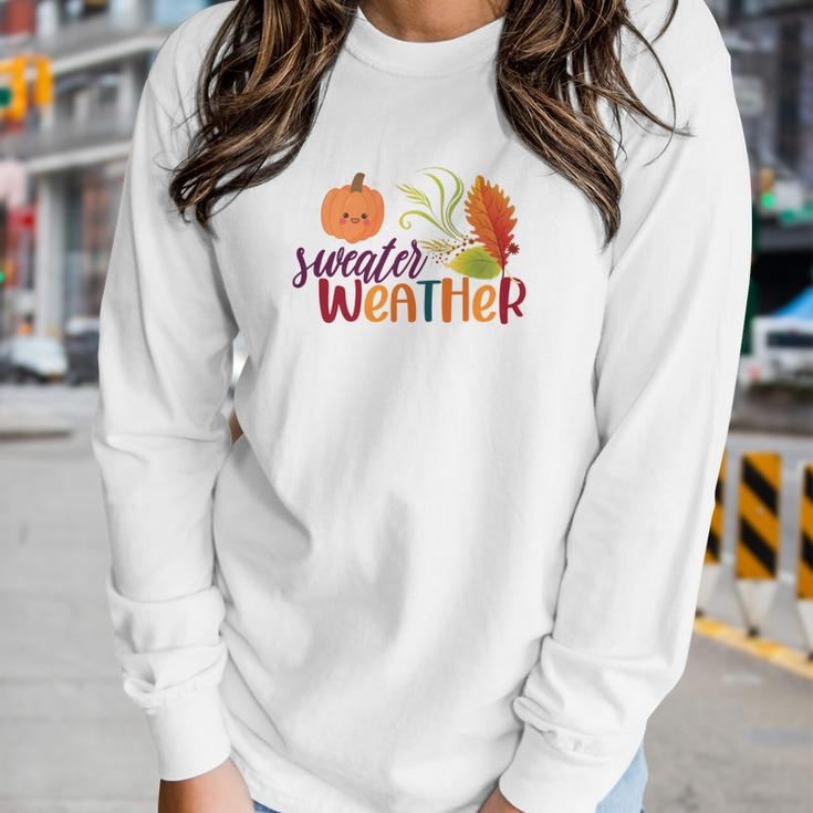 Pumpkin Sweater Weather Fall Women Graphic Long Sleeve T-shirt Gifts for Her