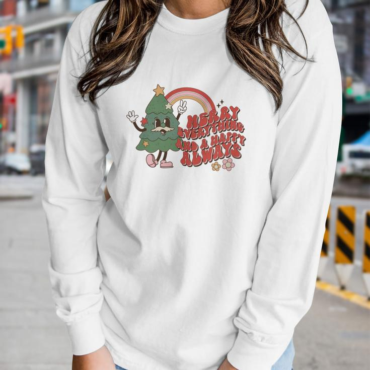 Retro Christmas Merry Christmas And Happy Always Vintage Christmas Tree Women Graphic Long Sleeve T-shirt Gifts for Her