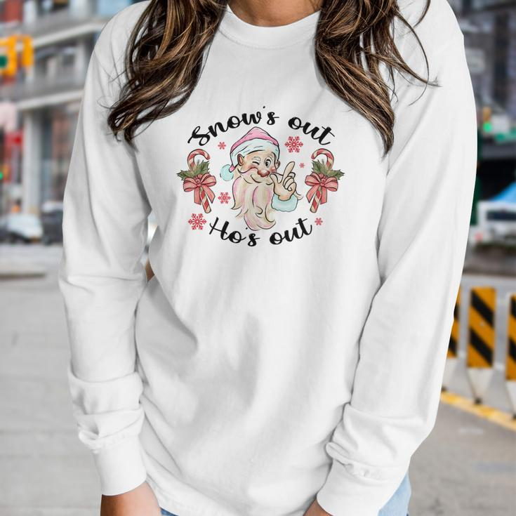 Snows Out Hos Out Santa Christmas Funny Xmas Gifts Women Graphic Long Sleeve T-shirt Gifts for Her