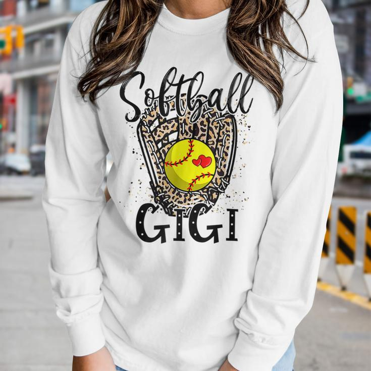 Softball Gigi Leopard Game Day Softball Lover Mothers Day Women Graphic Long Sleeve T-shirt Gifts for Her