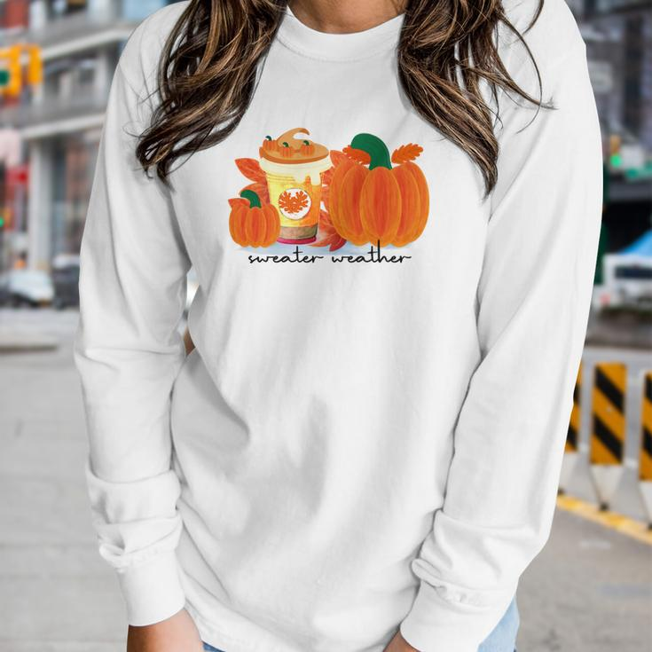 Sweater Weather Pumpkin Pie Fall Season Women Graphic Long Sleeve T-shirt Gifts for Her