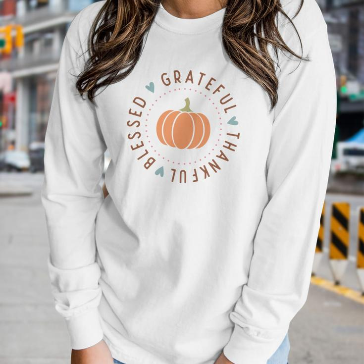 Thanksgiving Grateful Thankful Blessed V2 Women Graphic Long Sleeve T-shirt Gifts for Her