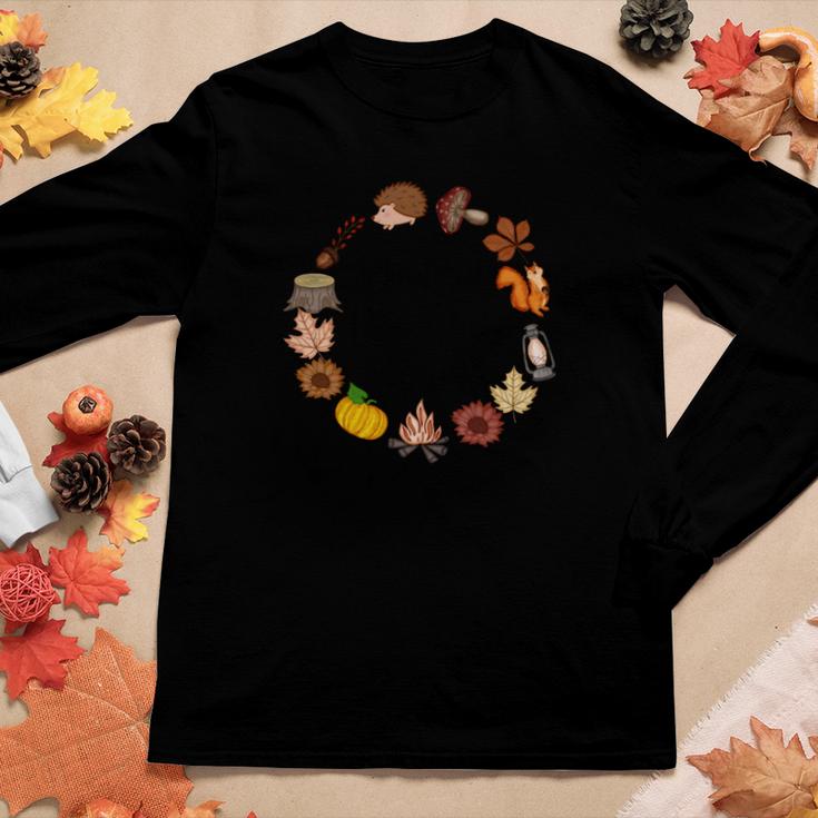 Autumn Wreath Grateful Thankful Blessed Fall Gift Women Graphic Long Sleeve T-shirt