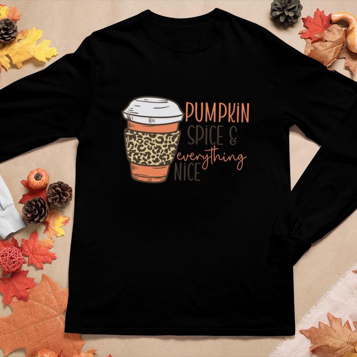 Coffee Pumpkin Spice And Everything Nice Fall Things Women Graphic Long Sleeve T-shirt