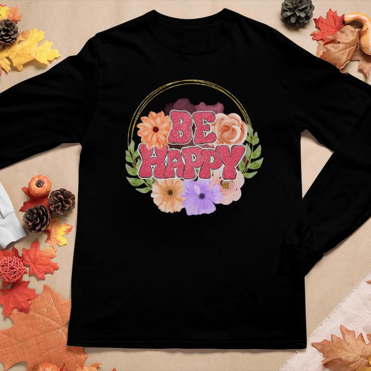 Boho Vintage Retro Vintage Be Happy Women Graphic Long Sleeve T-shirt Funny Gifts