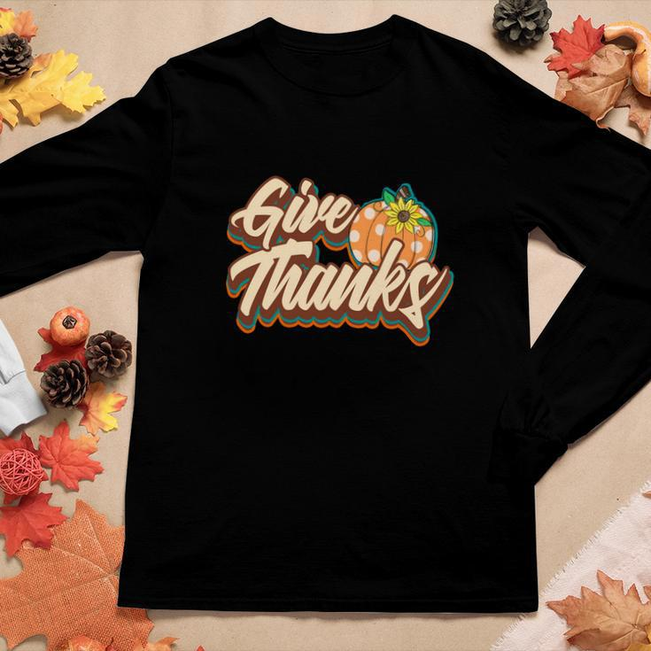 Fall Give Thanks Funny Gift Thanksgiving Women Graphic Long Sleeve T-shirt Funny Gifts