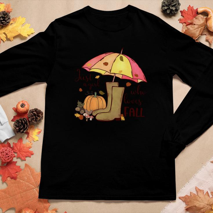Fall Just A Girl Who Loves Fall Autumn Gifts Women Graphic Long Sleeve T-shirt Personalized Gifts