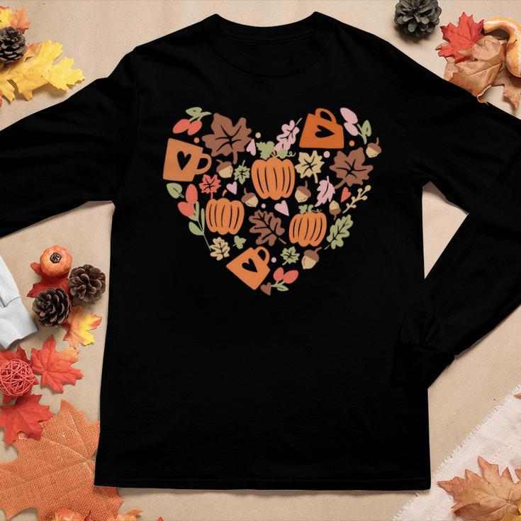 Fall Retro Season Flowers Heart Things Women Graphic Long Sleeve T-shirt Funny Gifts