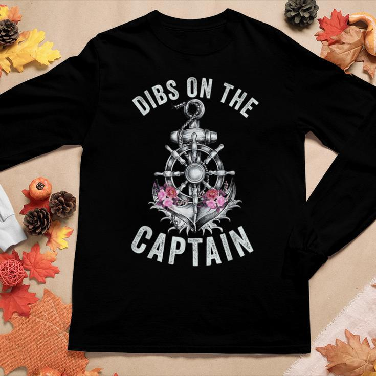 Funny Captain Wife Dibs On The Captain Flower Anchor Women Graphic Long Sleeve T-shirt Personalized Gifts