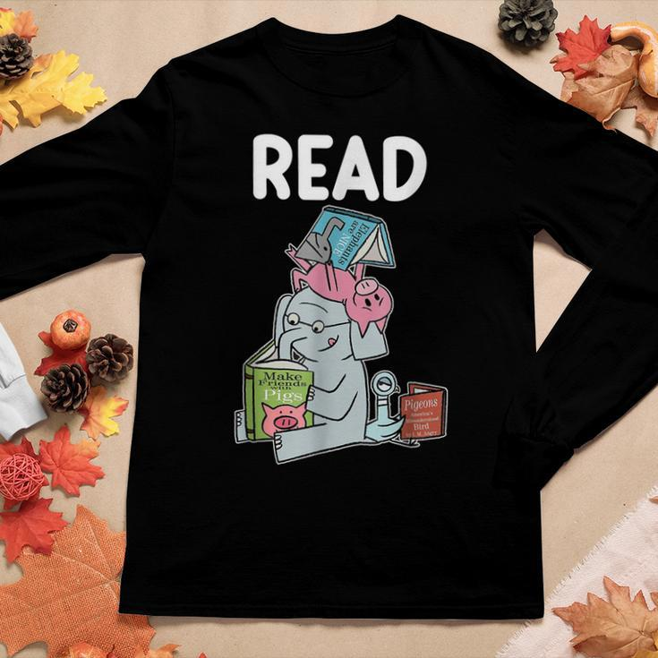 Funny Teacher Library Read Book Club Piggie Elephant Pigeons Women Graphic Long Sleeve T-shirt Personalized Gifts