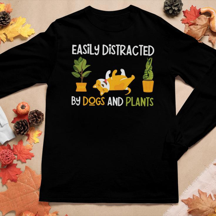 Gardening Easily Distracted By Dogs And Plants Women Graphic Long Sleeve T-shirt Funny Gifts